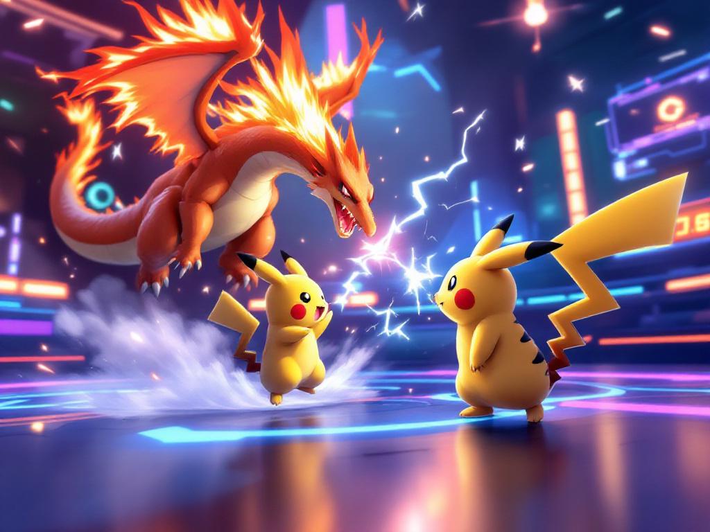 Sur cette image, on peut apercevoir des pokemon entrain de s'affronter